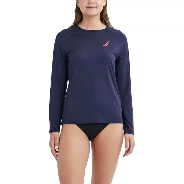 Nautica Womens Standard Long Sleeve Rashguard UPF 30 Uv Sun Protection Swim ShirtDeep Sea