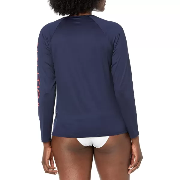 Nautica Womens Standard Long Sleeve Rashguard UPF 30 Uv Sun Protection Swim ShirtDeep Sea