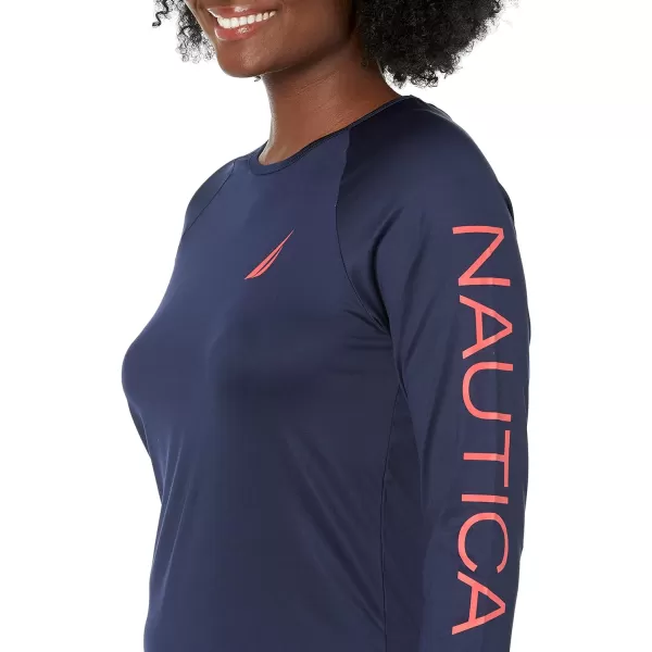 Nautica Womens Standard Long Sleeve Rashguard UPF 30 Uv Sun Protection Swim ShirtDeep Sea