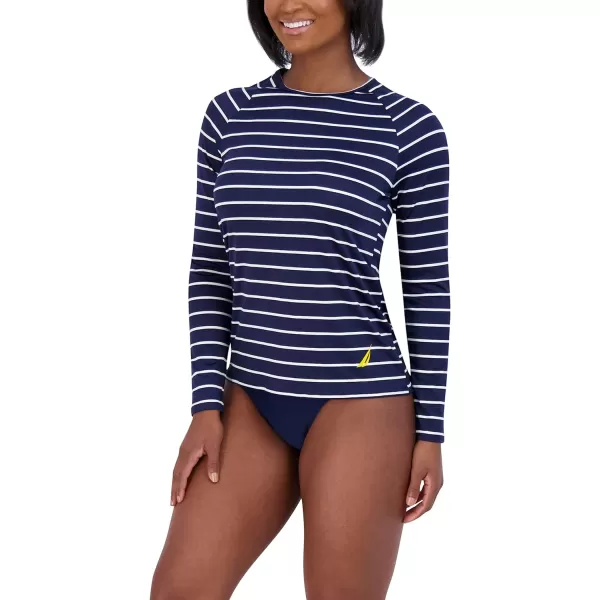 Nautica Womens Standard Long Sleeve Rashguard UPF 30 Uv Sun Protection Swim ShirtDeep Sea Stripe