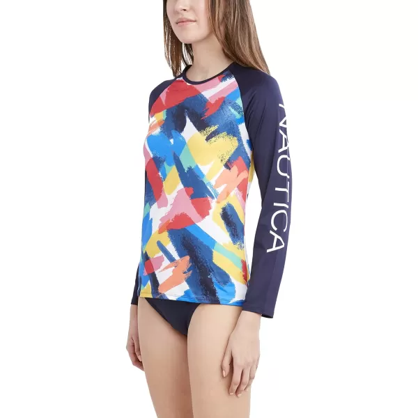 Nautica Womens Standard Long Sleeve Rashguard UPF 30 Uv Sun Protection Swim ShirtMulti