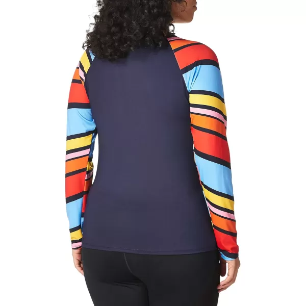 Nautica Womens Standard Long Sleeve Rashguard UPF 30 Uv Sun Protection Swim ShirtNewport Stripe