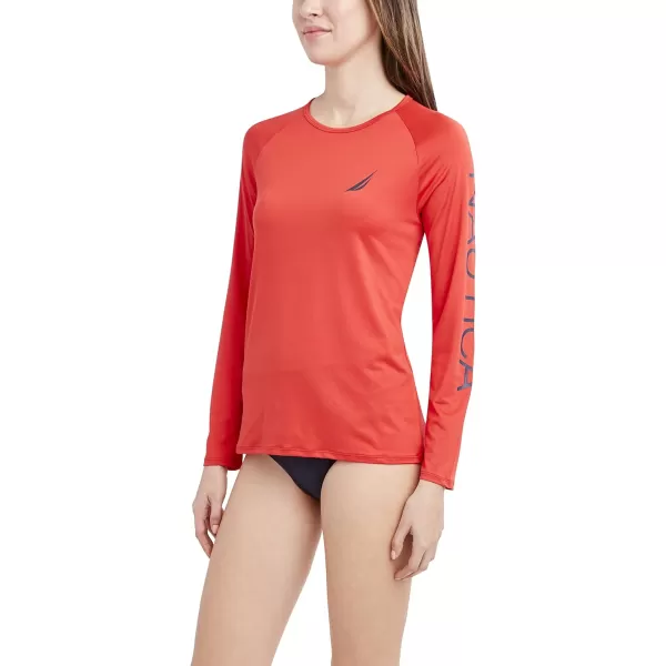 Nautica Womens Standard Long Sleeve Rashguard UPF 30 Uv Sun Protection Swim ShirtOrange