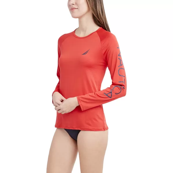 Nautica Womens Standard Long Sleeve Rashguard UPF 30 Uv Sun Protection Swim ShirtOrange