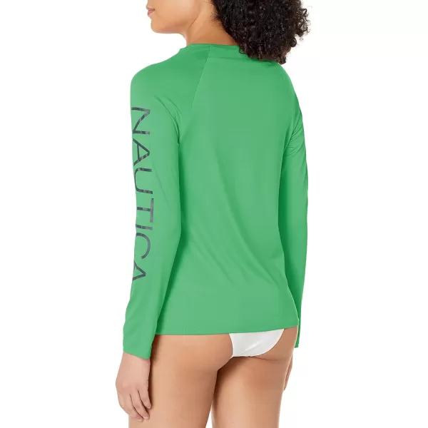 Nautica Womens Standard Long Sleeve Rashguard UPF 30 Uv Sun Protection Swim ShirtPrep Green