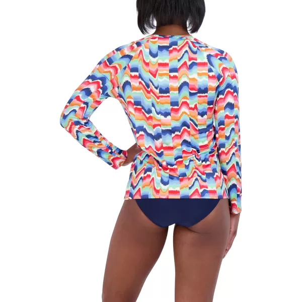 Nautica Womens Standard Long Sleeve Rashguard UPF 30 Uv Sun Protection Swim ShirtRainbow Multi