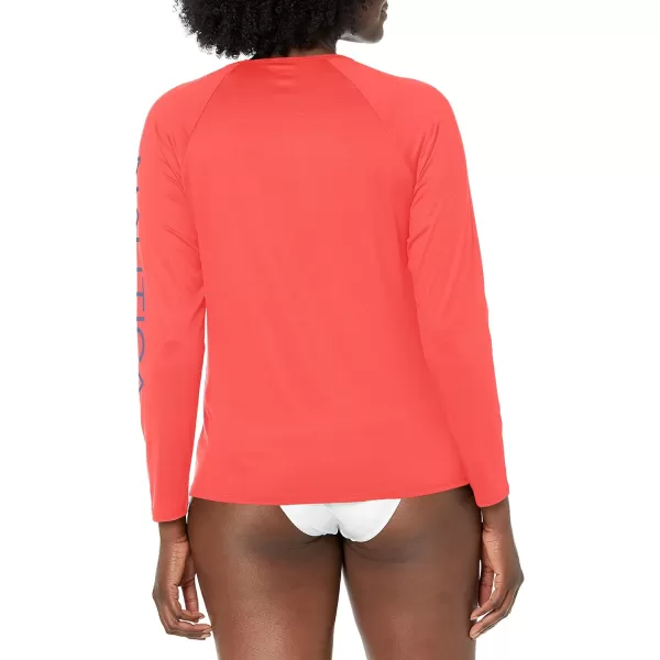 Nautica Womens Standard Long Sleeve Rashguard UPF 30 Uv Sun Protection Swim ShirtRed