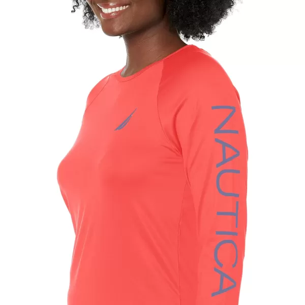 Nautica Womens Standard Long Sleeve Rashguard UPF 30 Uv Sun Protection Swim ShirtRed