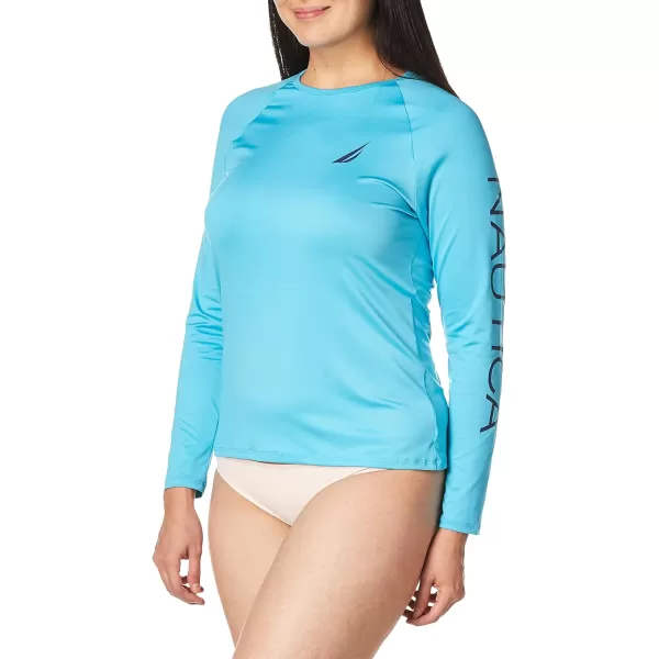 Nautica Womens Standard Long Sleeve Rashguard UPF 30 Uv Sun Protection Swim ShirtTeal