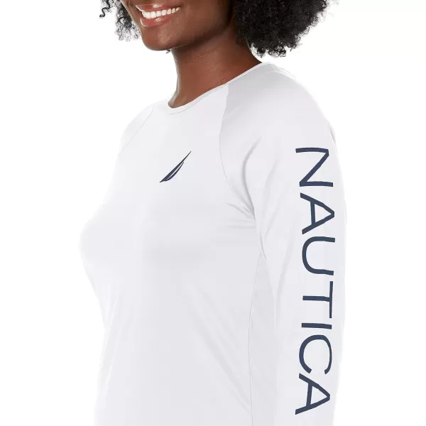 Nautica Womens Standard Long Sleeve Rashguard UPF 30 Uv Sun Protection Swim ShirtWhite