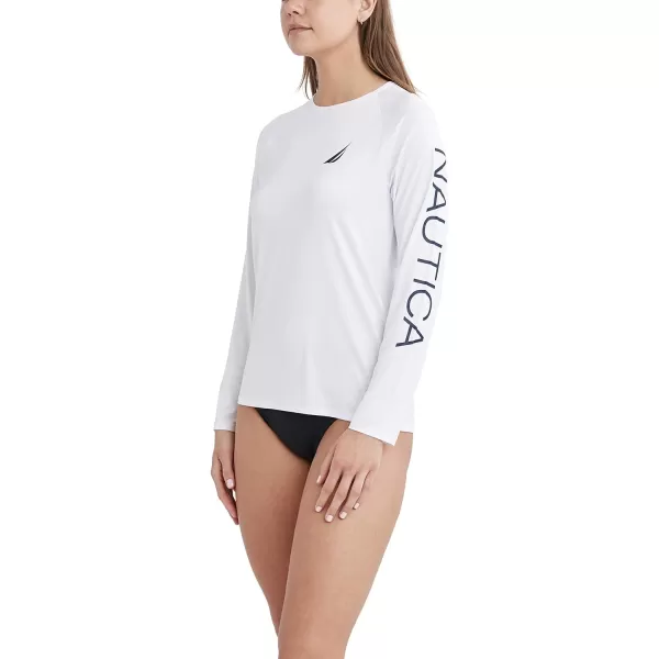 Nautica Womens Standard Long Sleeve Rashguard UPF 30 Uv Sun Protection Swim ShirtWhite