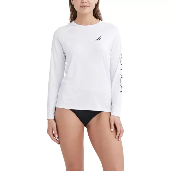 Nautica Womens Standard Long Sleeve Rashguard UPF 30 Uv Sun Protection Swim ShirtWhite