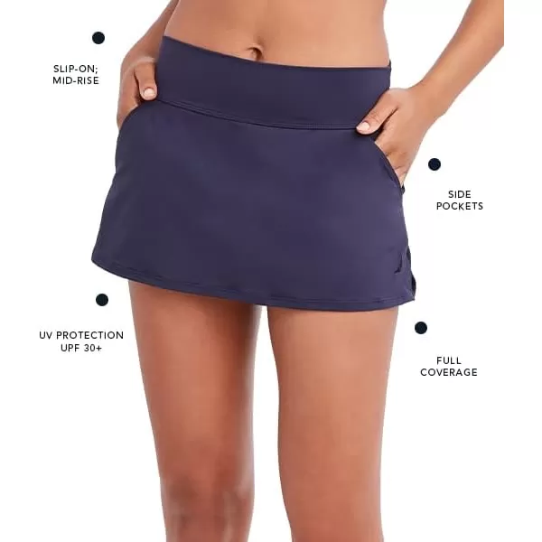 Nautica Womens Standard MidRise Core Flattering Wide Waistband Swim SkirtDeep Sea Navy