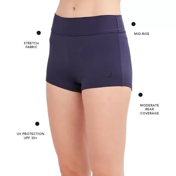 Nautica Womens Standard MidRise Flattering Wide Waistband Boy Leg Bikini Bottom SwimsuitDeep Sea Navy