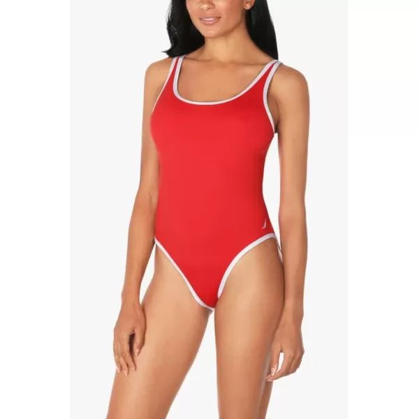 Nautica Womens Standard One Piece Swimsuit Binding Mio Tummy Control Quick Dry Removable Cup Adjustable Strap Bathing SuitRed