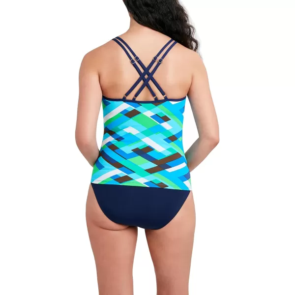 Nautica Womens Standard Scoop Neck Tankini Tummy Control Removable Cup Adjustable Strap Swimsuit SetCool Blue