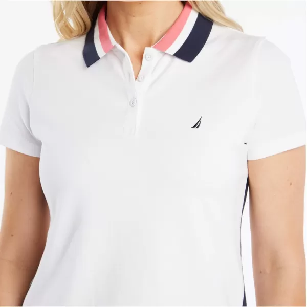 Nautica Womens Stretch Cotton Polo ShirtWhite Navy