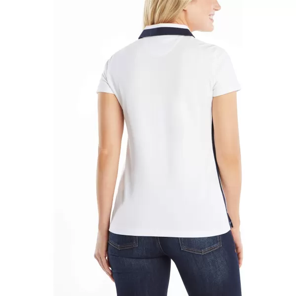 Nautica Womens Stretch Cotton Polo ShirtWhite Navy