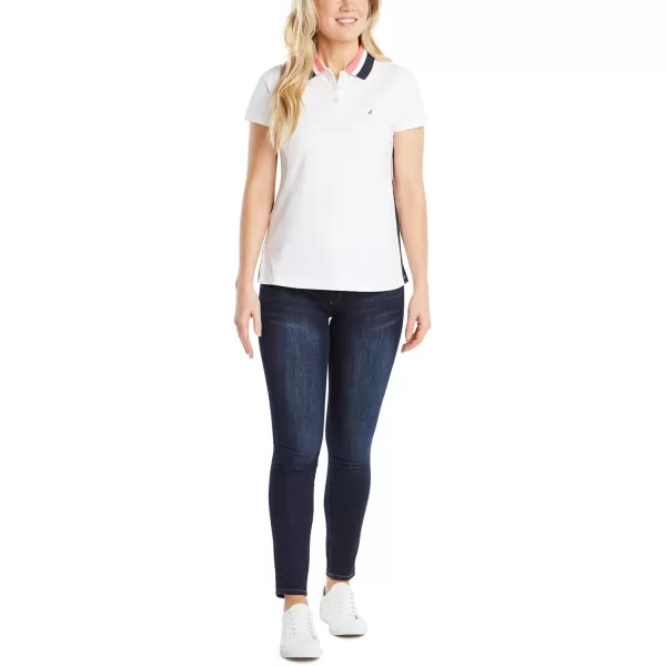 Nautica Womens Stretch Cotton Polo ShirtWhite Navy