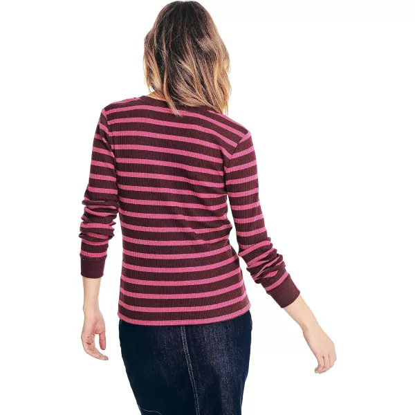 Nautica Womens Striped LongSleeve RibKnit TopMaroon