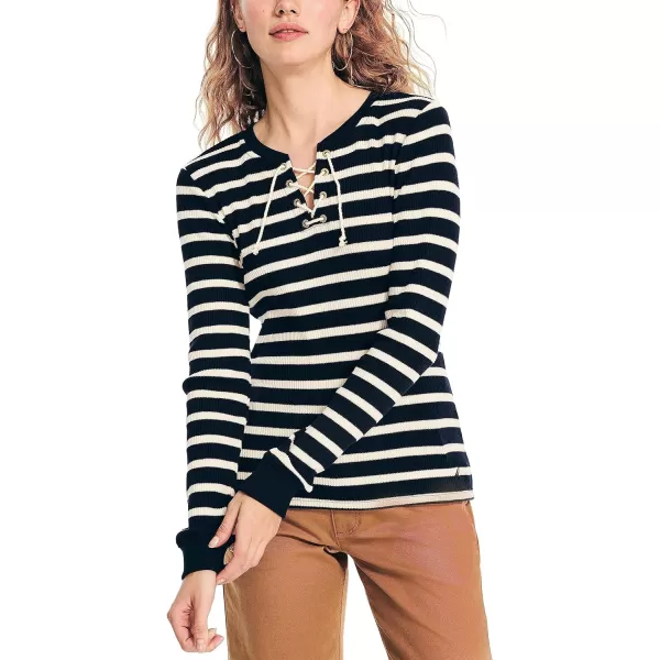 Nautica Womens Striped LongSleeve RibKnit TopNavy Seas