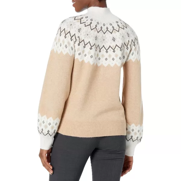 Nautica Womens Sustainably Crafted MockNeck Fair Isle SweaterTannin