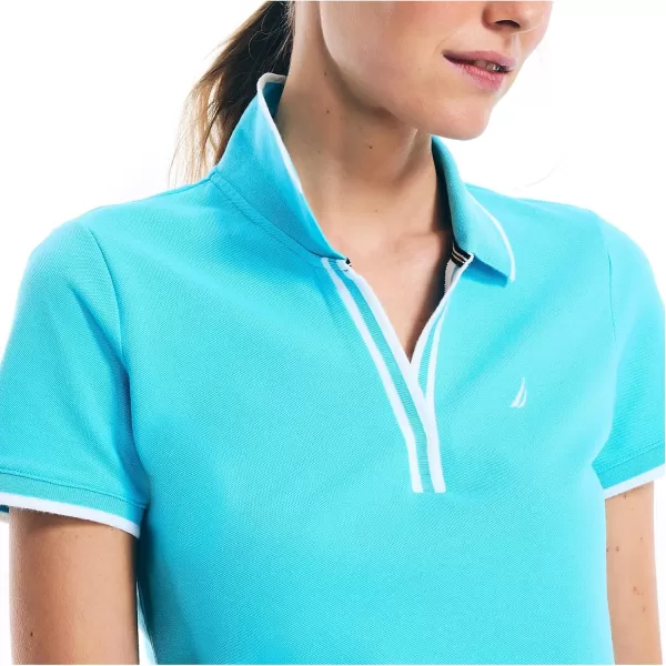 Nautica Womens Sustainably Crafted Ocean SplitNeck PoloBachelor Button