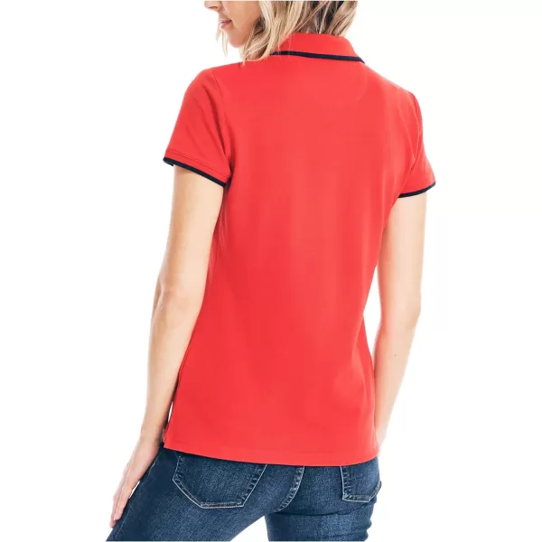 Nautica Womens Sustainably Crafted Ocean SplitNeck PoloBright Red