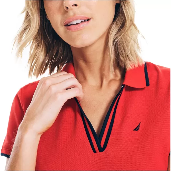 Nautica Womens Sustainably Crafted Ocean SplitNeck PoloBright Red