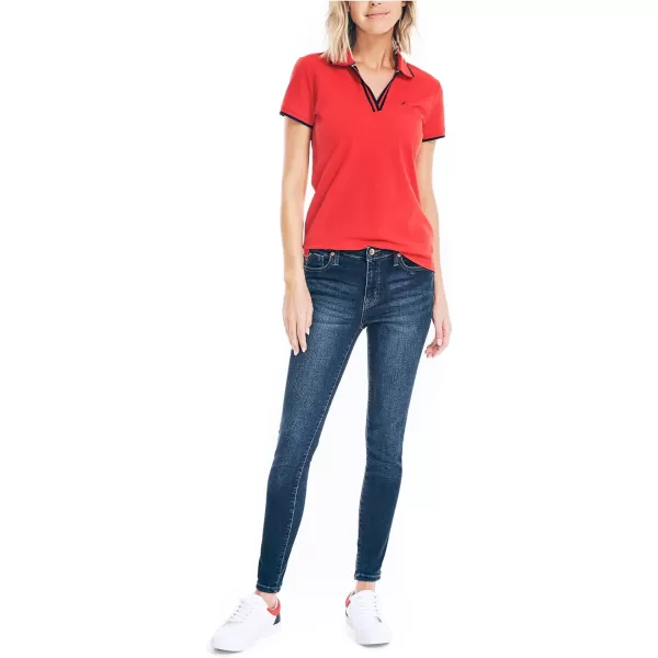 Nautica Womens Sustainably Crafted Ocean SplitNeck PoloBright Red