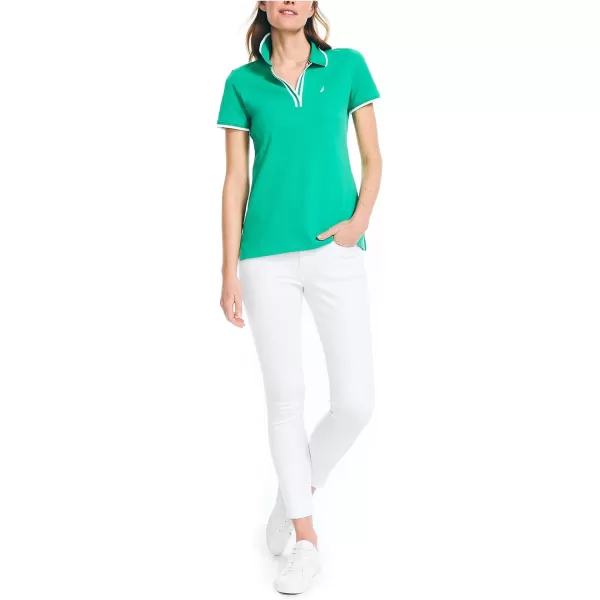 Nautica Womens Sustainably Crafted Ocean SplitNeck PoloSpinner Green