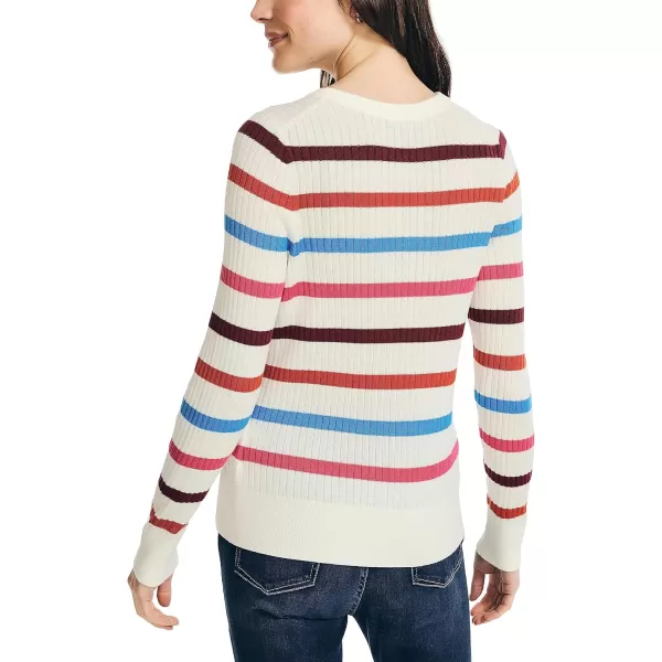 Nautica Womens Sustainably Crafted Striped Crewneck SweaterMarshmallow