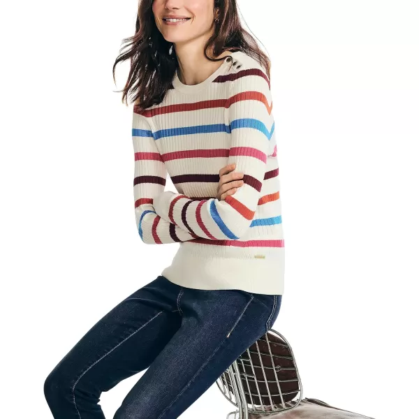 Nautica Womens Sustainably Crafted Striped Crewneck SweaterMarshmallow