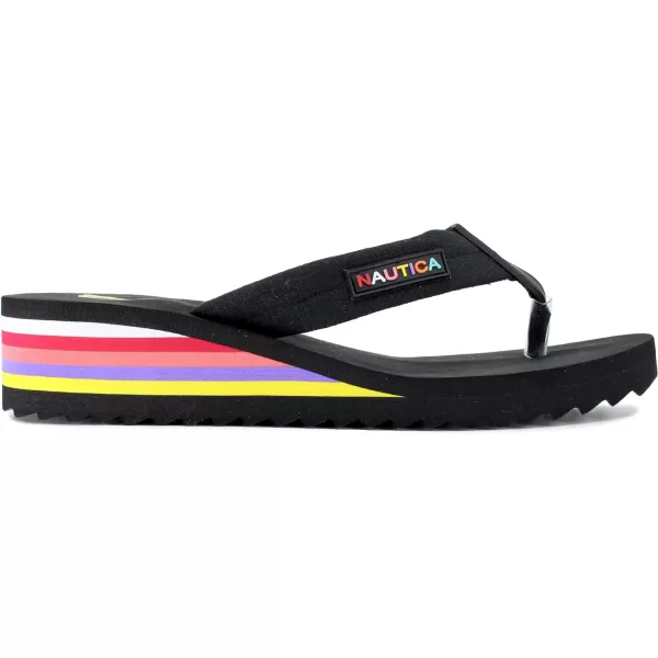 Nautica Womens Tedori Wedge Flip Flop High Fashion Beach Sandal Thong Style SlideBlack Andi