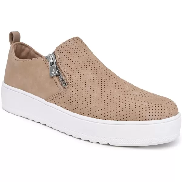 Nautica Womens Zipper SlipOn Oxford Sneakers LowTop Fashion Sneakers for Casual WalkingTaupe