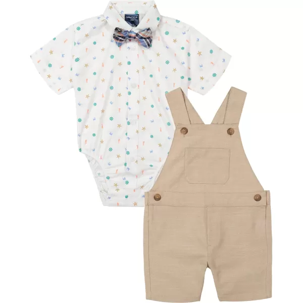 Nautica babyboys 3piece Shortall Bodysuit and Bow Tie SetKhaki