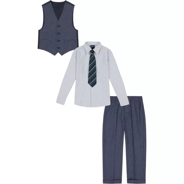 Nautica boys 4piece Vest Set With Dress Shirt Tie Vest and PantsBank Blue Iridescent