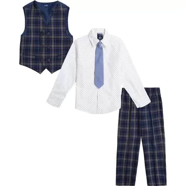 Nautica boys 4piece Vest Set With Dress Shirt Tie Vest and PantsFlag Blue Plaid