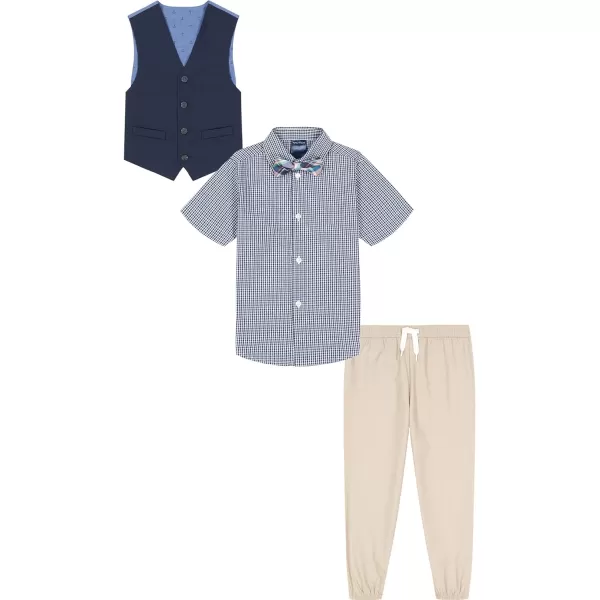 Nautica boys 4piece Vest Set With Dress Shirt Tie Vest and PantsKhaki Short Sleeve