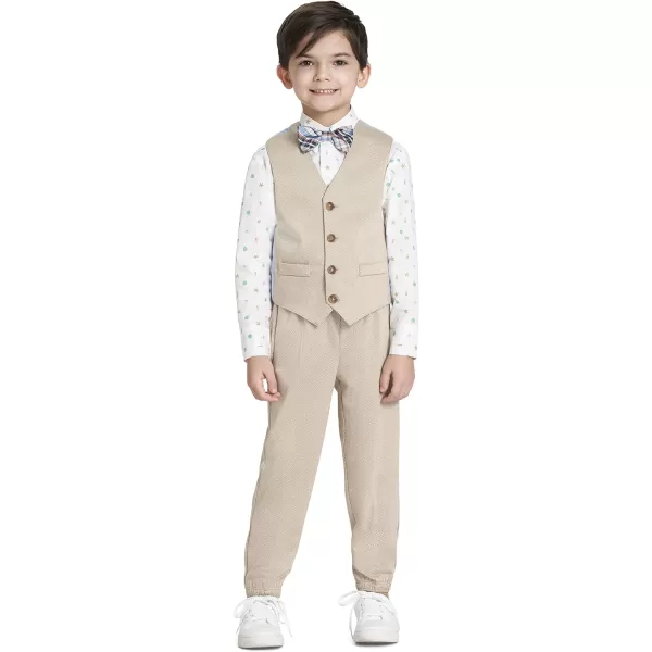 Nautica boys 4piece Vest Set With Dress Shirt Tie Vest and PantsLight Khaki