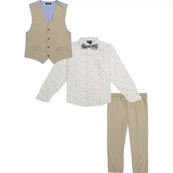 Nautica boys 4piece Vest Set With Dress Shirt Tie Vest and PantsLight Khaki