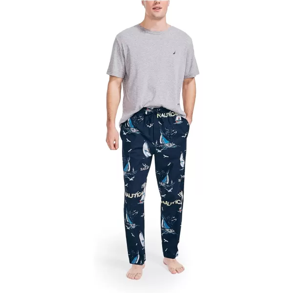 Nautica mens Soft Woven 100 Cotton Elastic Waistband Sleep Pajama PantSailboat Blue