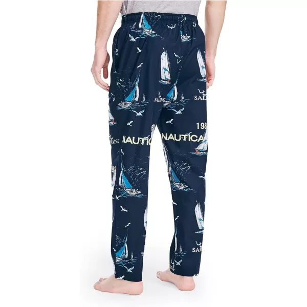 Nautica mens Soft Woven 100 Cotton Elastic Waistband Sleep Pajama PantSailboat Blue