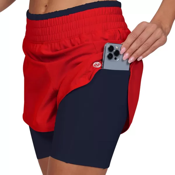 Womens Running Shorts Elastic High Waisted DryFit Moisture Wicking Performance Workout Athletic Biker Compression PocketRed  Navy