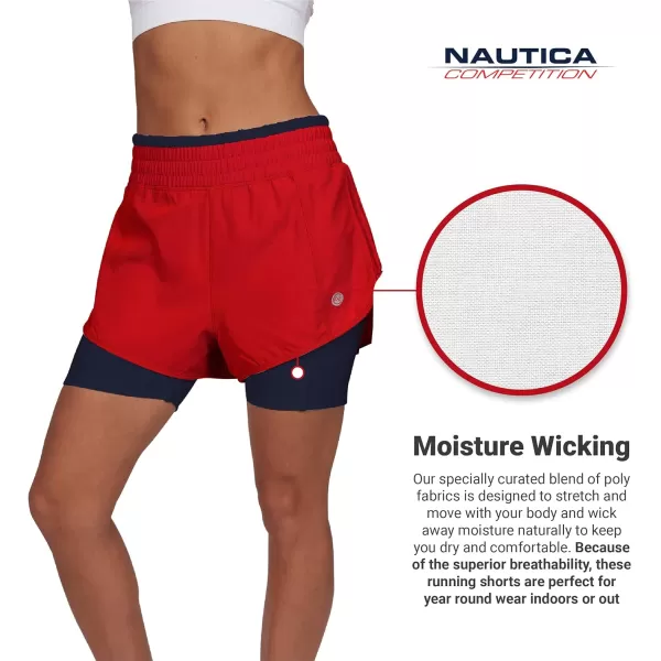 Womens Running Shorts Elastic High Waisted DryFit Moisture Wicking Performance Workout Athletic Biker Compression PocketRed  Navy