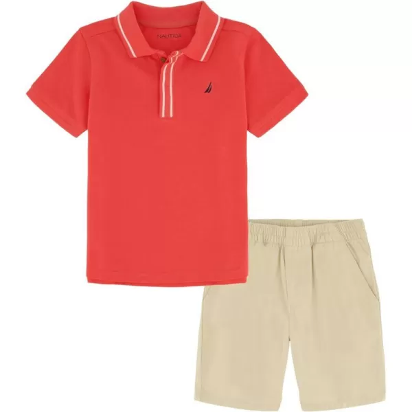 Boys Nautica 2 Piece Polo Woven Short SetOrange  Khaki