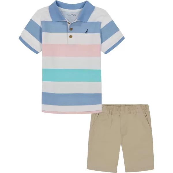 Boys Nautica 2 Piece Polo Woven Short SetPastel Stripe  Khaki