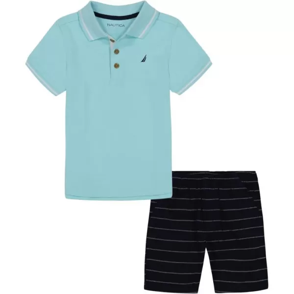 Boys Nautica 2 Piece Polo Woven Short SetSky Blue  Navy