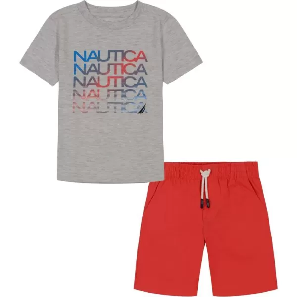 Boys Nautica 2 Piece Tee Woven Short SetHeather  Red