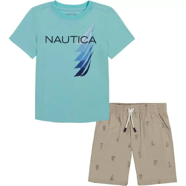 Boys Nautica 2 Piece Tee Woven Short SetIsland Paradise  Khaki